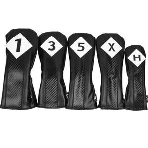 NEW Sahara Graphite Weave Retro Golf Headcover Set 5 Pack Black PU Leather